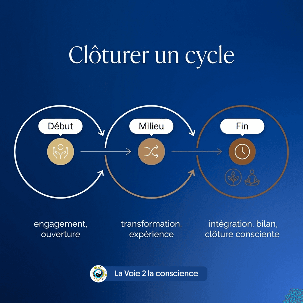 Illustration symbolisant la fin d'un cycle thérapeutique et l'intégration des acquis.